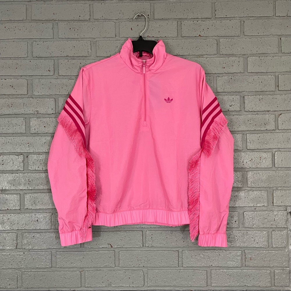 RARE Womens Size S Adidas SAMPLE Western Woven 1/4 Zip Fringe Sleeve Tra…
